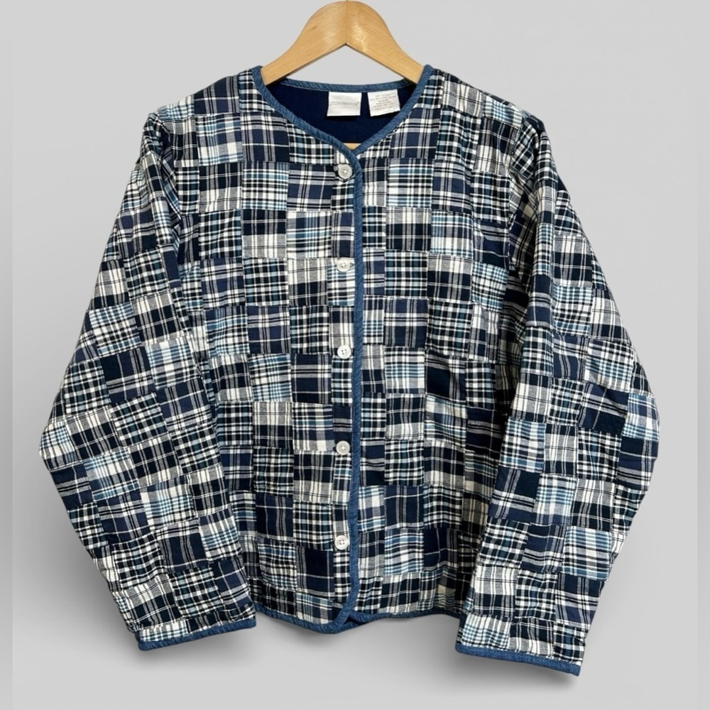 Stony Brook Quilted Plaid Button-Up Jacket Navy Blue Cozy Layer Size M NEW